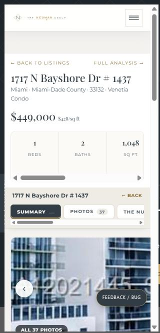 Listing page before the fix: content cut off at the right edge, grey sideways scrollbars visible